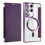 For Samsung Galaxy S22 Ultra 5G MagSafe Magnetic RFID Anti-theft Leather Phone Case(Purple)