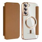 For Samsung Galaxy S22+ 5G MagSafe Magnetic RFID Anti-theft Leather Phone Case(Brown)