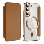 For Samsung Galaxy S22 5G MagSafe Magnetic RFID Anti-theft Leather Phone Case(Brown)