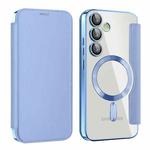 For Samsung Galaxy S24 FE 5G Shield MagSafe RFID Anti-theft Leather Phone Case(Blue)