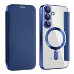 For Samsung Galaxy S25 5G Shield MagSafe RFID Anti-theft Leather Phone Case(Dark Blue)