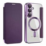 For Samsung Galaxy S25 5G Shield MagSafe RFID Anti-theft Leather Phone Case(Purple)