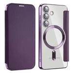 For Samsung Galaxy S25+ 5G Shield MagSafe RFID Anti-theft Leather Phone Case(Purple)