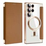 For Samsung Galaxy S25 Ultra 5G Shield MagSafe RFID Anti-theft Leather Phone Case(Brown)