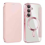 For Samsung Galaxy A56 5G Shield MagSafe RFID Anti-theft Leather Phone Case(Pink)