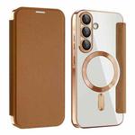 For Samsung Galaxy A56 5G Shield MagSafe RFID Anti-theft Leather Phone Case(Brown)