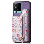 For vivo V25 Pro Retro Painted Zipper Wallet Back Phone Case(Purple)