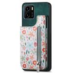 For vivo Y15S Retro Painted Zipper Wallet Back Phone Case(Green)