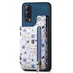 For vivo Y72 5G Retro Painted Zipper Wallet Back Phone Case(Blue)