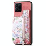For vivo Y35 Retro Painted Zipper Wallet Back Phone Case(Pink)