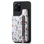 For vivo Y35 Retro Painted Zipper Wallet Back Phone Case(Black)