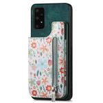 For Samsung Galaxy A52 4G/5G Retro Painted Zipper Wallet Back Phone Case(Green)