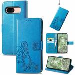 For Google Pixel 8a Four-leaf Clasp Embossed Leather Phone Case(Blue)