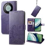 For Huawei Mate 60 Four-leaf Clasp Embossed Leather Phone Case(Purple)