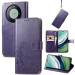 For Huawei Mate 60 Pro Four-leaf Clasp Embossed Leather Phone Case(Purple)