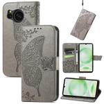 For Sharp Aquos Sense8 Butterfly Love Flower Embossed Leather Phone Case(Grey)