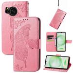 For Sharp Aquos Sense8 Butterfly Love Flower Embossed Leather Phone Case(Pink)