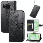 For Sharp Aquos Sense8 Butterfly Love Flower Embossed Leather Phone Case(Black)