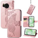 For Sharp Aquos Sense8 Butterfly Love Flower Embossed Leather Phone Case(Rose Gold)