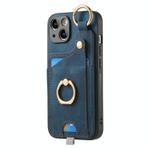 For iPhone 11 Pro Retro Skin-feel Ring Card Bag Phone Case with Hang Loop(Blue)