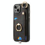 For iPhone 11 Pro Max Retro Skin-feel Ring Card Bag Phone Case with Hang Loop(Black)