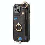 For iPhone 12 Retro Skin-feel Ring Card Bag Phone Case with Hang Loop(Black)