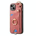 For iPhone 12 Pro Retro Skin-feel Ring Card Bag Phone Case with Hang Loop(Pink)