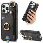 For iPhone 16 Pro Retro Skin-feel Ring Card Bag Phone Case with Hang Loop(Black)