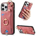 For iPhone 16 Pro Retro Skin-feel Ring Card Bag Phone Case with Hang Loop(Pink)