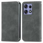 For Motorola Edge 50 Retro Skin Feel Magnetic Flip Leather Phone Case(Grey)