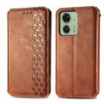 For Motorola Moto Edge 40 5G Cubic Grid Pressed Magnetic Leather Phone Case(Brown)