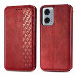 For Motorola Moto G24 Power 4G Cubic Grid Pressed Magnetic Leather Phone Case(Red)