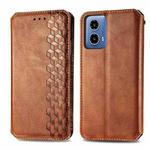 For Motorola Moto G34 5G Cubic Grid Pressed Magnetic Leather Phone Case(Brown)