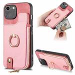 For iPhone 7/8 / SE 2022 Cross Leather Ring Vertical Zipper Wallet Back Phone Case(Pink)