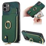For iPhone 11 Cross Leather Ring Vertical Zipper Wallet Back Phone Case(Green)