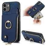 For iPhone 11 Cross Leather Ring Vertical Zipper Wallet Back Phone Case(Blue)