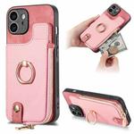 For iPhone 12 Cross Leather Ring Vertical Zipper Wallet Back Phone Case(Pink)