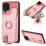 For Samsung Galaxy A12 5G Cross Leather Ring Vertical Zipper Wallet Back Phone Case(Pink)