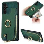 For Samsung Galaxy S23 FE 5G Cross Leather Ring Vertical Zipper Wallet Back Phone Case(Green)