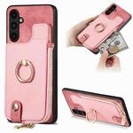 For Samsung Galaxy S23 FE 5G Cross Leather Ring Vertical Zipper Wallet Back Phone Case(Pink)