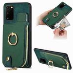 For Samsung Galaxy Note20 Cross Leather Ring Vertical Zipper Wallet Back Phone Case(Green)