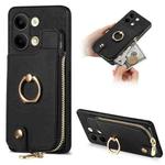 For OPPO Reno9 Cross Leather Ring Vertical Zipper Wallet Back Phone Case(Black)