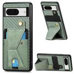 For Google Pixel 8 Carbon Fiber Wallet Flip Card K-shaped Holder Phone Case(Green)