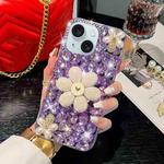 For iPhone 15 Plus Sunflower Holder Hand-set Diamond PC Phone Case(Purple)