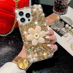 For iPhone 14 Pro Max Sunflower Holder Hand-set Diamond PC Phone Case(Gold)