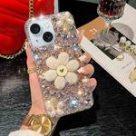 For iPhone 13 mini Sunflower Holder Hand-set Diamond PC Phone Case(Pink)