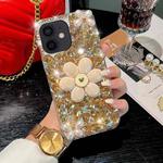 For iPhone 12 Sunflower Holder Hand-set Diamond PC Phone Case(Gold)