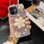 For iPhone 12 mini Sunflower Holder Hand-set Diamond PC Phone Case(Pink)