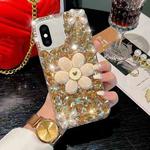 For iPhone XS Max Sunflower Holder Hand-set Diamond PC Phone Case(Gold)