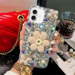 For iPhone 16 Plus Sunflower Holder Hand-set Diamond PC Phone Case(White)